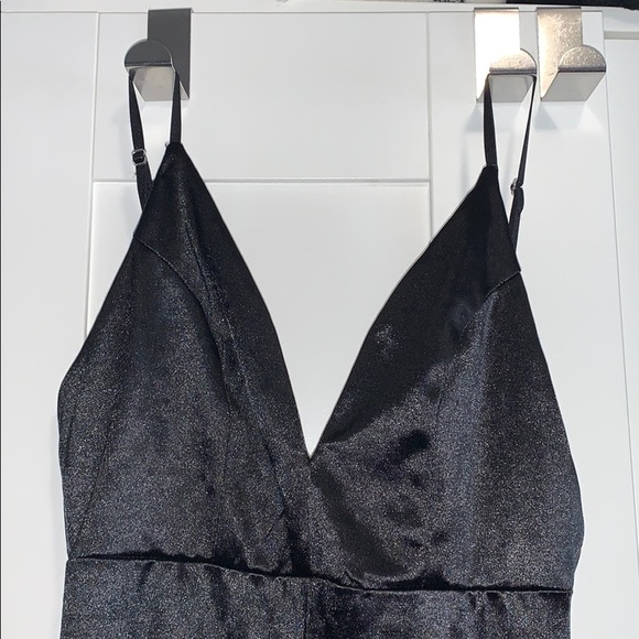 Long Black Stretchy Satin Dress/Gown with Slit - Picture 9 of 15